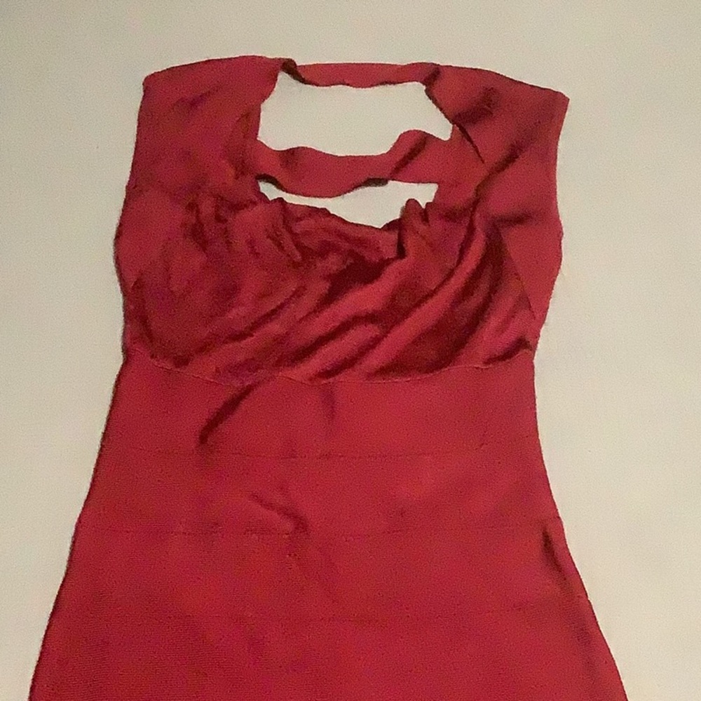 Bebe Red Ruffled Halter Sheath Dress - Picture 3 of 6